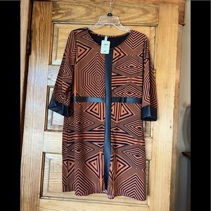 Large faux leather trim dress